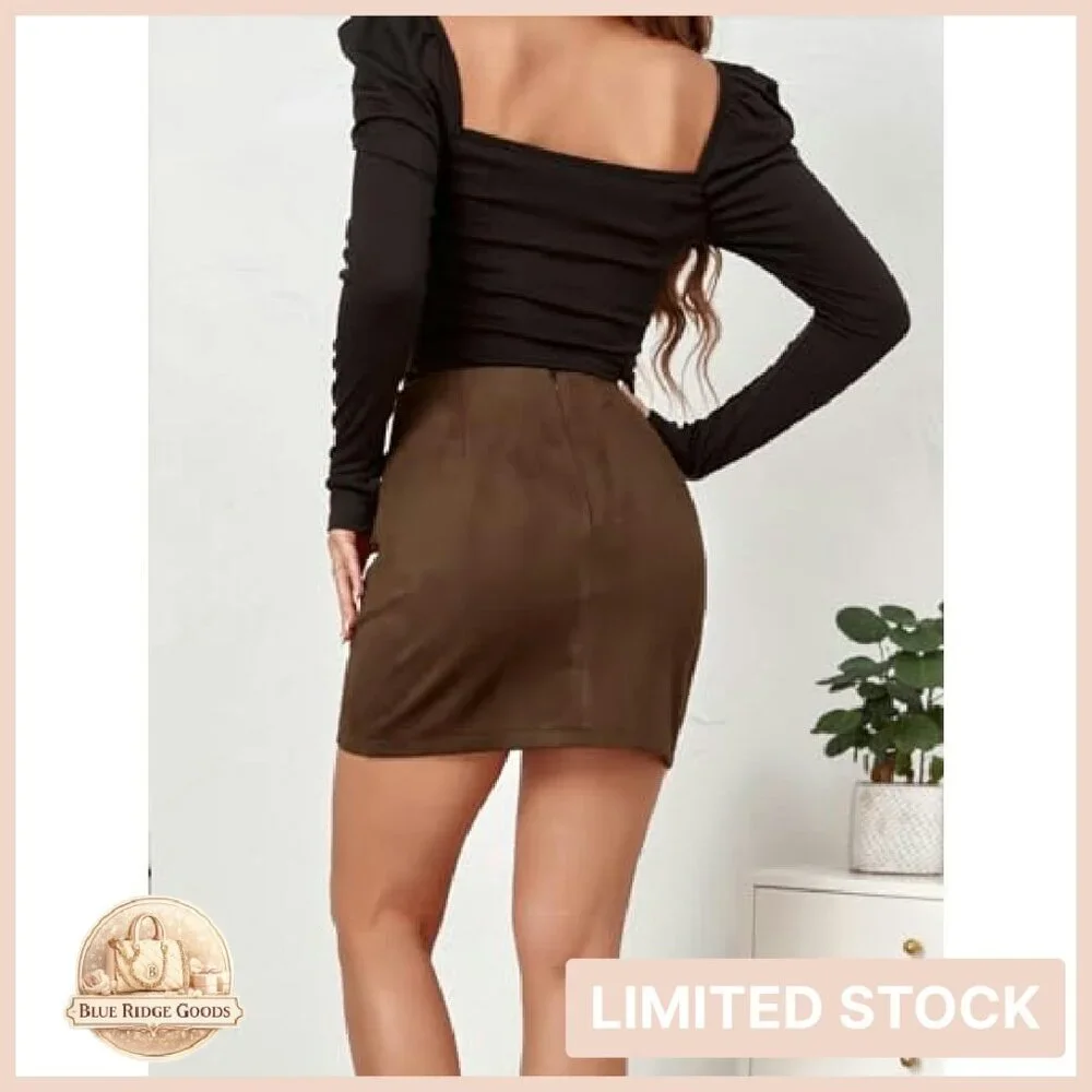 Faux Suede Mini Skirt Bodycon Ruched Tulip Hem Chic Y2K Style
